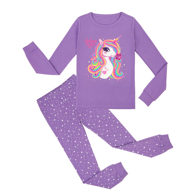 Purple Unicorn Girls Pajama Set + Doll Outfit – alternate view