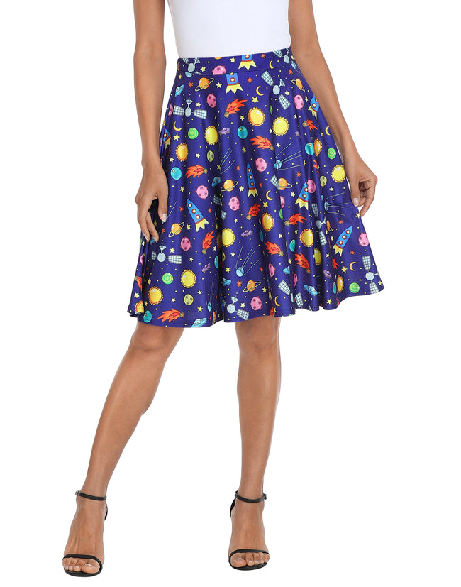 Magic Outer Space Midi Skater Skirt Pleated – side view