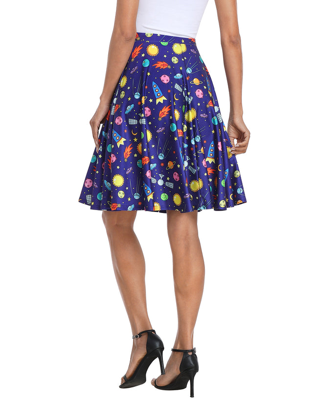 Magic Outer Space Midi Skater Skirt Pleated – close-up detail
