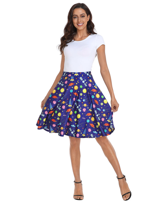 Magic Outer Space Midi Skater Skirt Pleated – alternate view