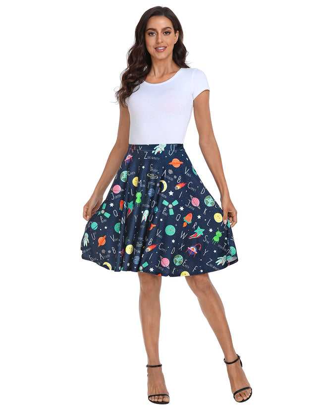 Space Alphabet Midi Skater Skirt Pleated – alternate view