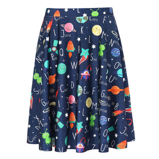 Space Alphabet Midi Skater Skirt Pleated in Space Alphabet