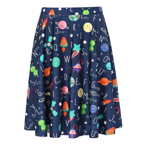 Space Alphabet Midi Skater Skirt