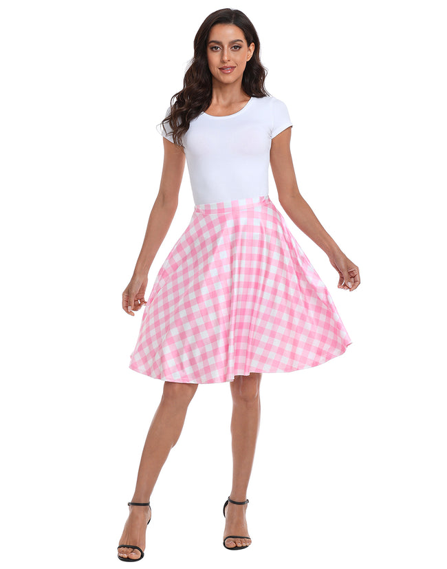 Pink Gingham Midi Skater Skirt Pleated – alternate view