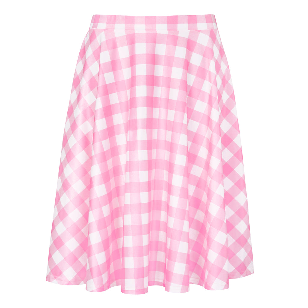 Pink Gingham Midi Skater Skirt