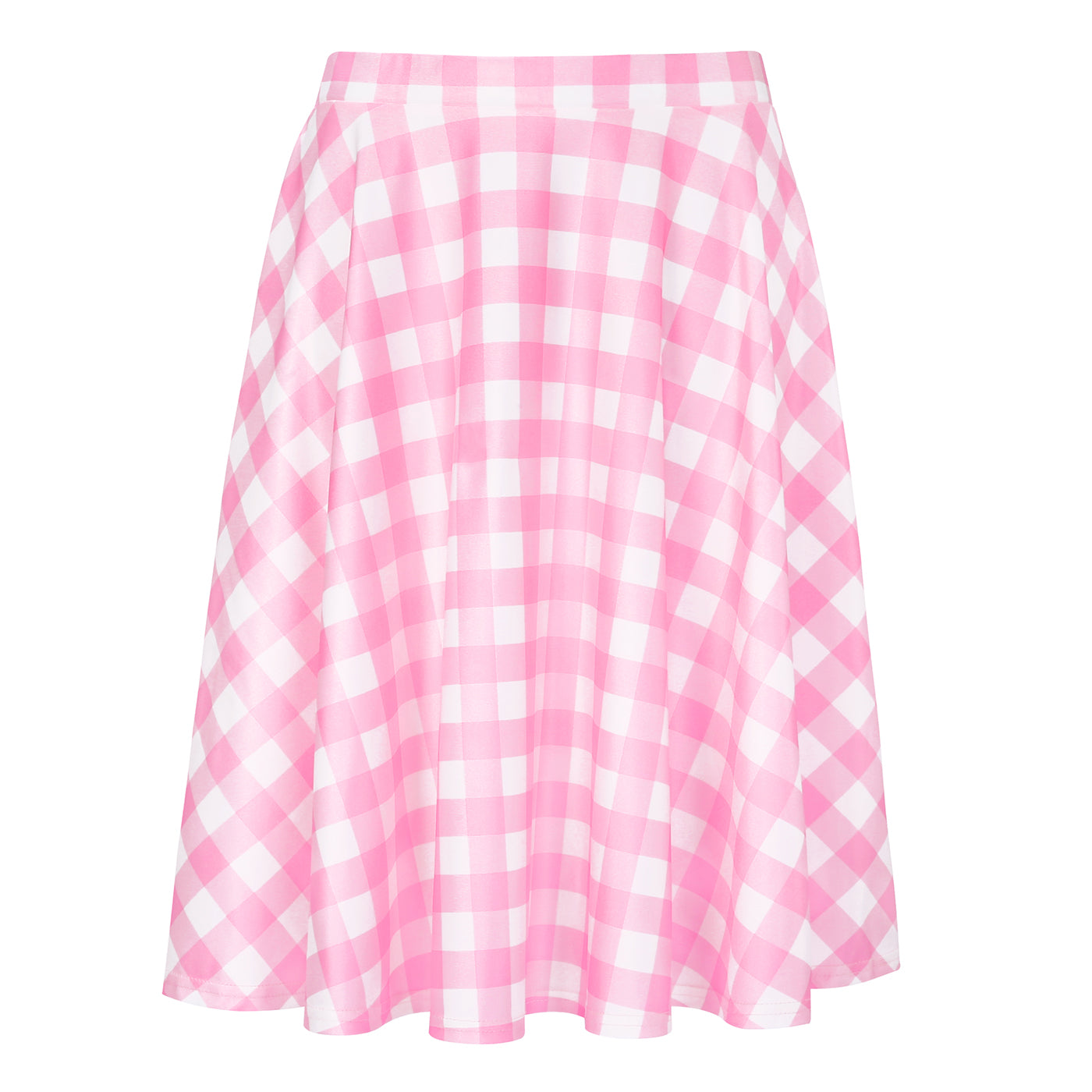 Pink Gingham Midi Skater Skirt