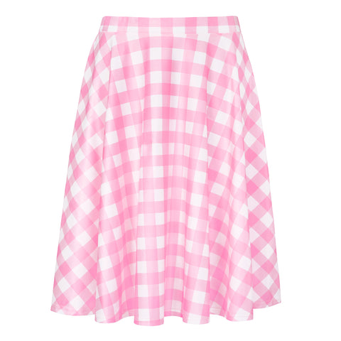Pink Gingham Midi Skater Skirt