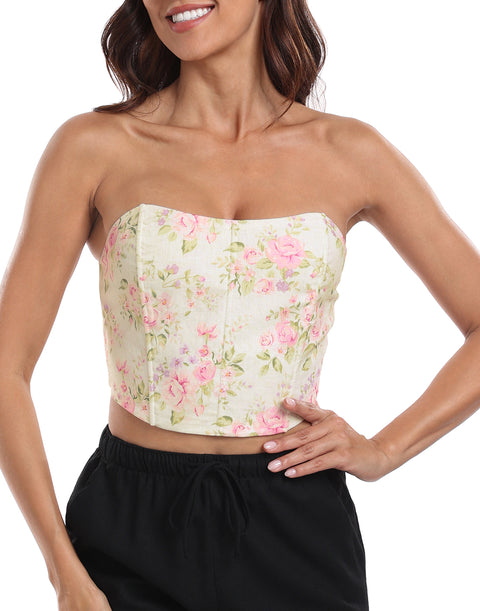 Women's Strapless Linen Corset Crop Top