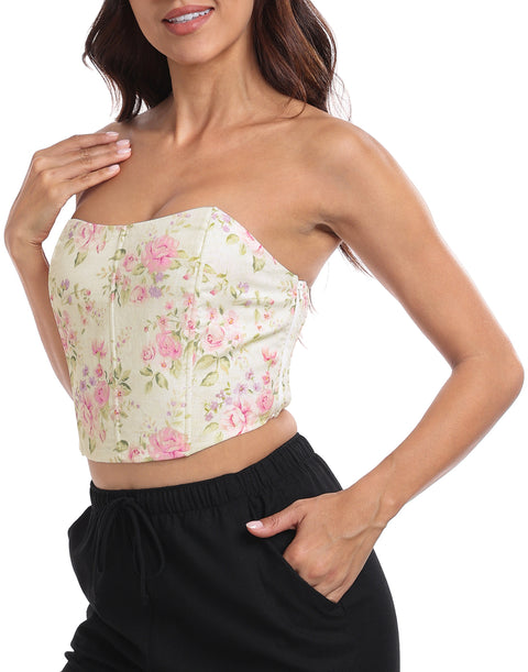 Women's Strapless Linen Corset Crop Top