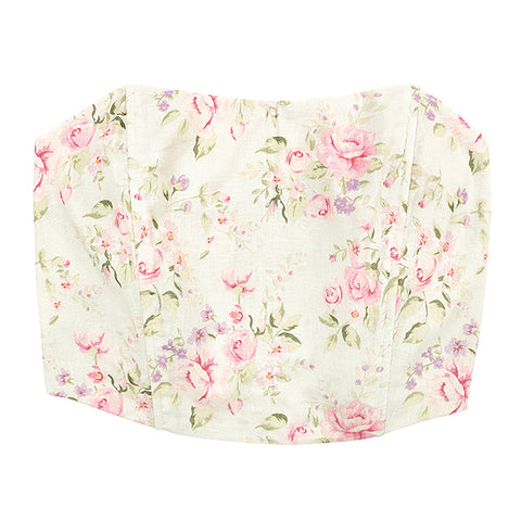 Women's Strapless Linen Corset Crop Top