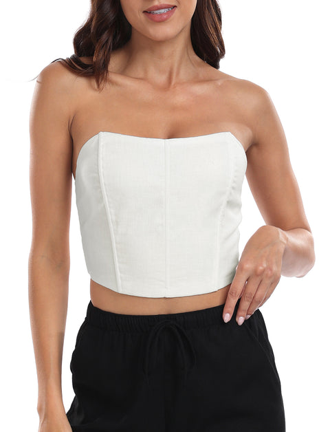Women's Strapless Linen Corset Crop Top