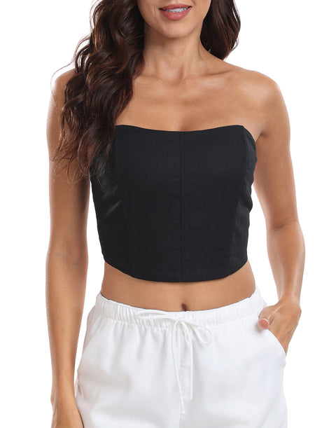 Women's Strapless Linen Corset Crop Top
