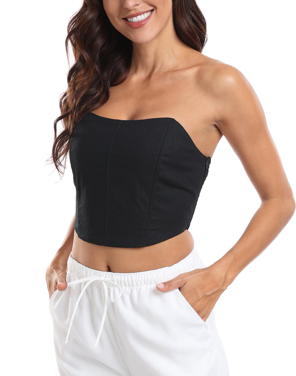 Women's Strapless Linen Corset Crop Top – product view 14