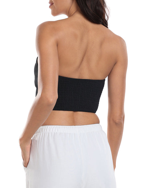 Women's Strapless Linen Corset Crop Top