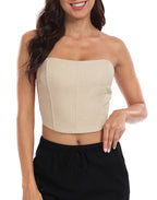 Women's Strapless Linen Corset Crop Top in Beige