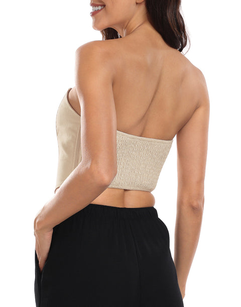 Women's Strapless Linen Corset Crop Top