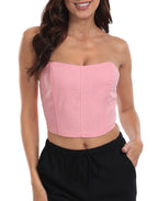 Women's Strapless Linen Corset Crop Top in Pink