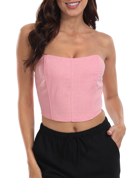 Women's Strapless Linen Corset Crop Top
