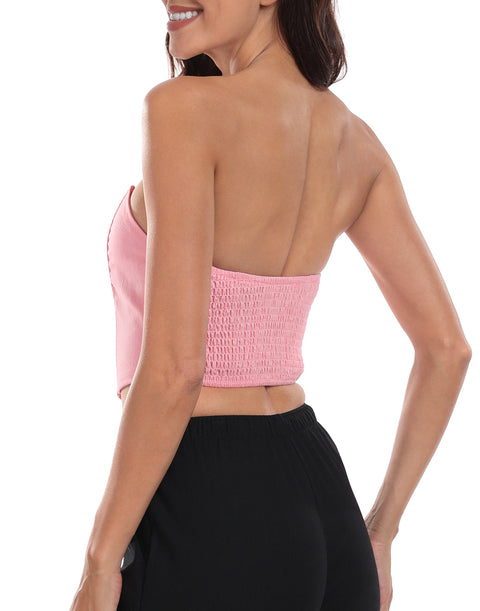 Women's Strapless Linen Corset Crop Top