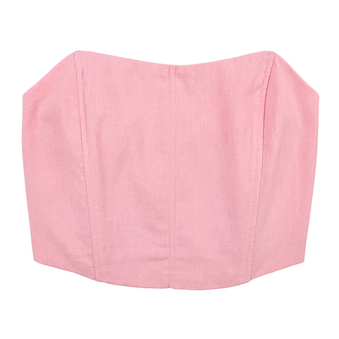 Women's Strapless Linen Corset Crop Top