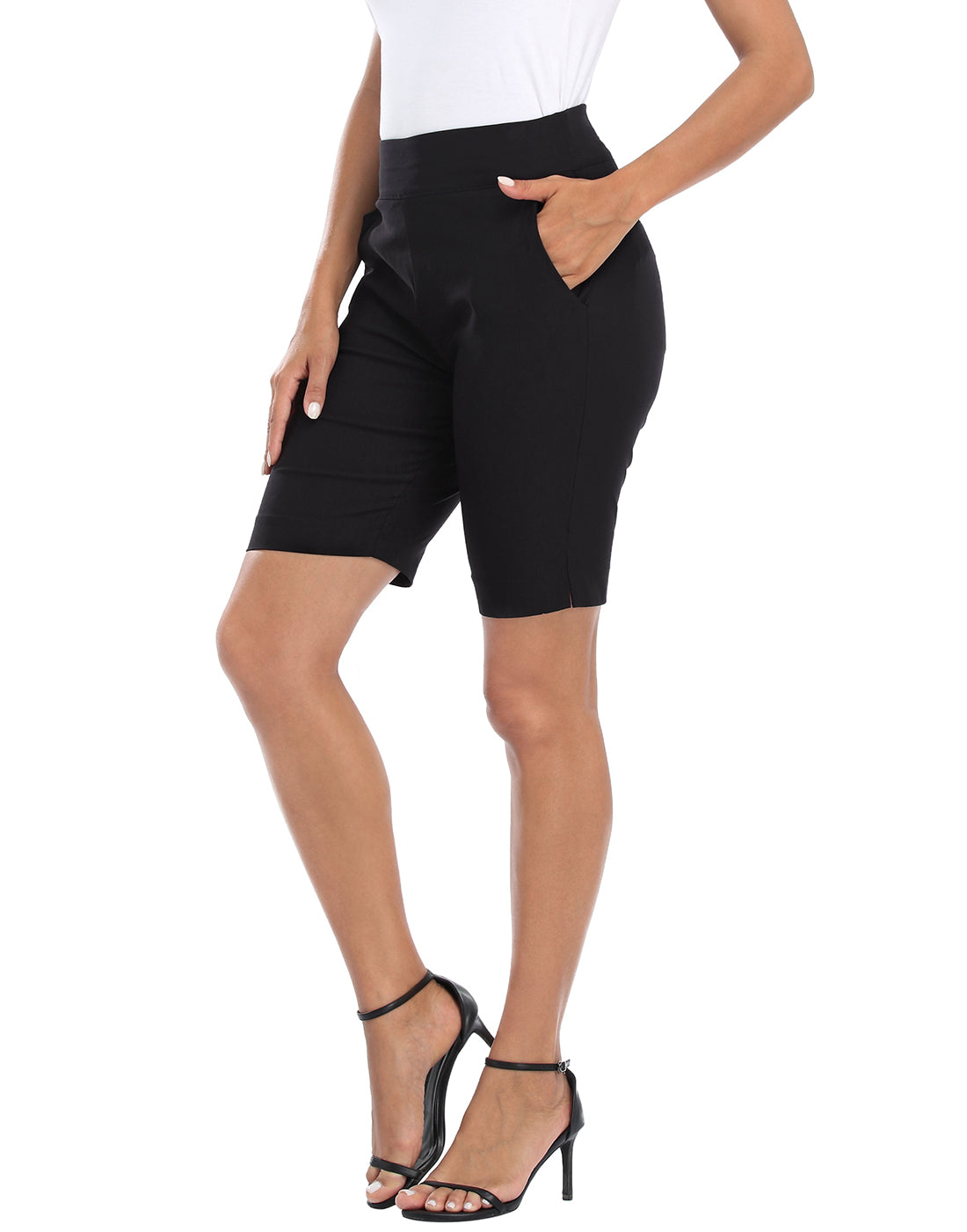 Womens Pull On 10" Inseam Bermuda Shorts with Pockets Secondary image