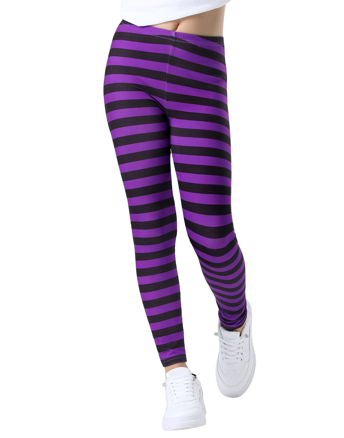 Girl's Purple & Black Stripe Leggings Soft in Purple and Black Stripes