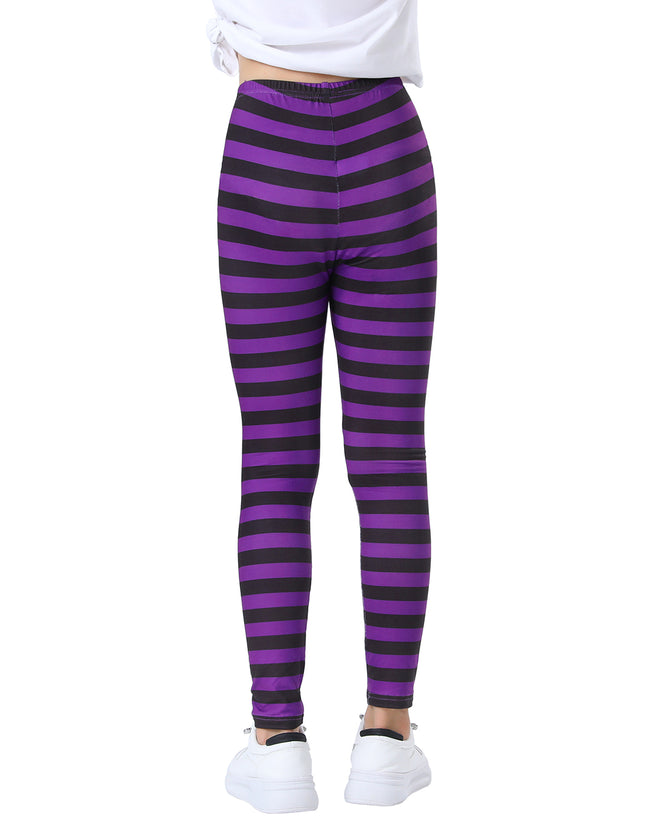 Girl's Purple & Black Stripe Leggings Soft – side view