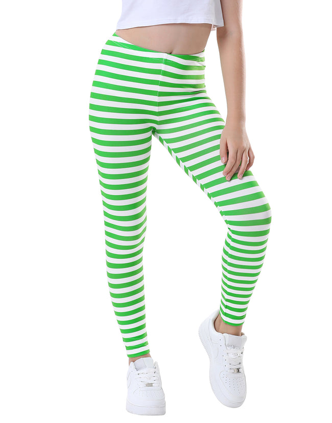 Girl's Green & White Stripe Leggings Soft – side view