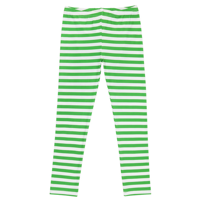 Girl's Green & White Stripe Leggings Soft – alternate view