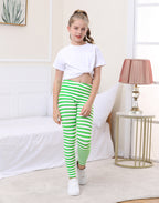 Girl's Green and White Stripes Ultra Soft Leggings