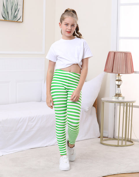 Girl's Green and White Stripes Ultra Soft Leggings
