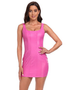 Faux Leather Square Neck Mini Dress