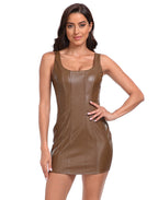 Faux Leather Square Neck Mini Dress