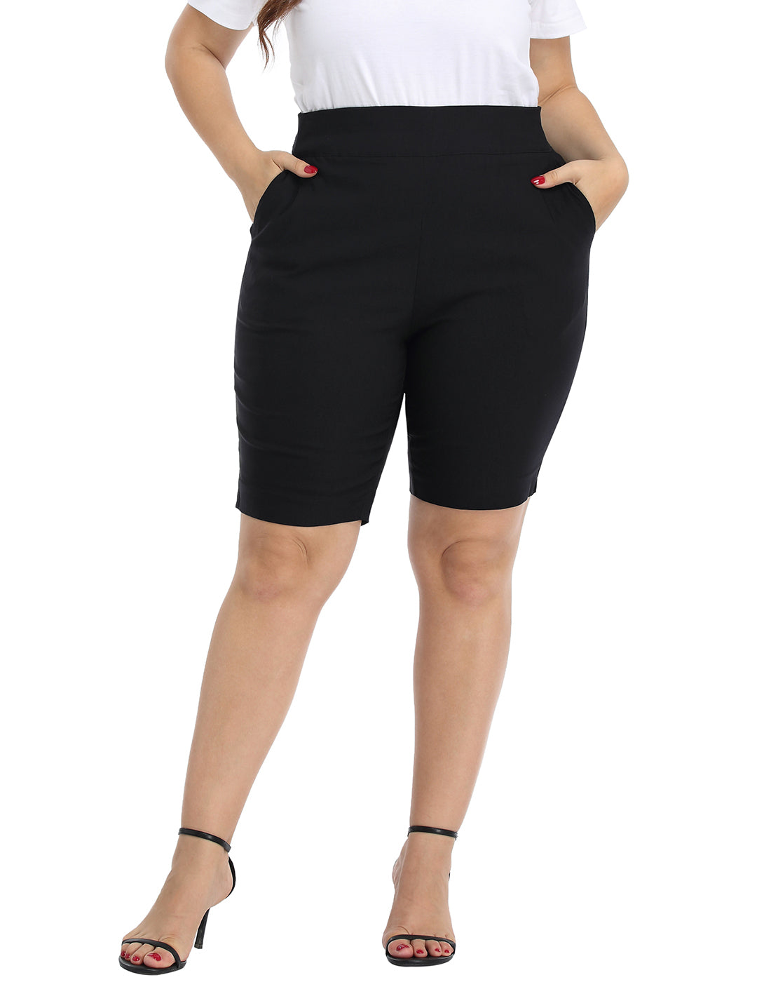 Plus Size Pull On Bermuda Shorts with Pockets and 10" Inseam Main image