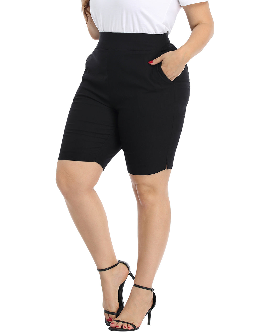 Plus Size Pull On Bermuda Shorts with Pockets and 10" Inseam