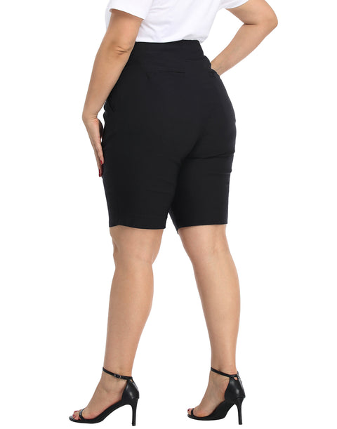 Plus Size Pull On Bermuda Shorts with Pockets and 10" Inseam
