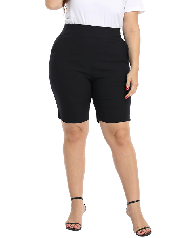Plus Size Bermuda Shorts 10" Pull On Pockets – close-up detail