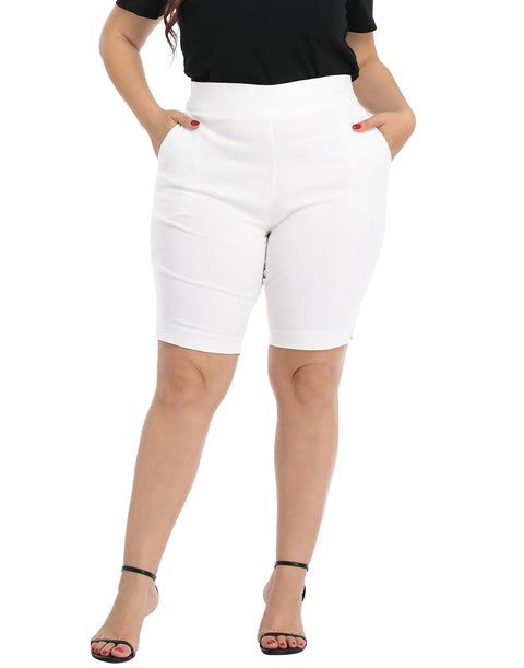 Plus Size Pull On Bermuda Shorts with Pockets and 10" Inseam