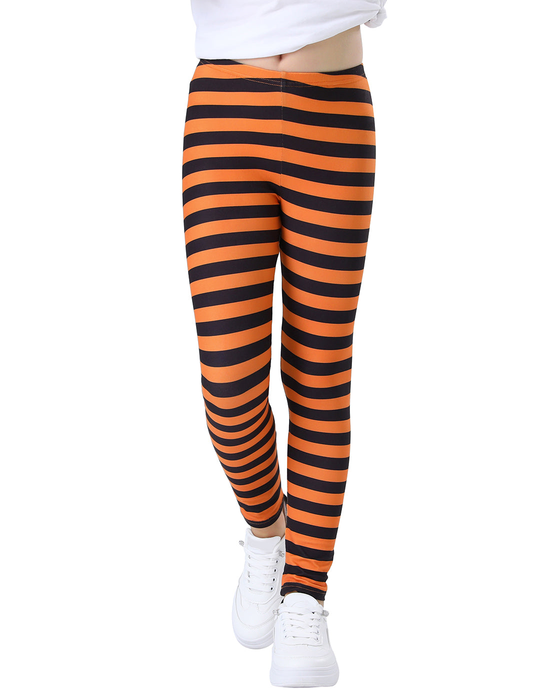 Girl's Orange & Black Stripe Leggings Soft in Orange and Black Stripes