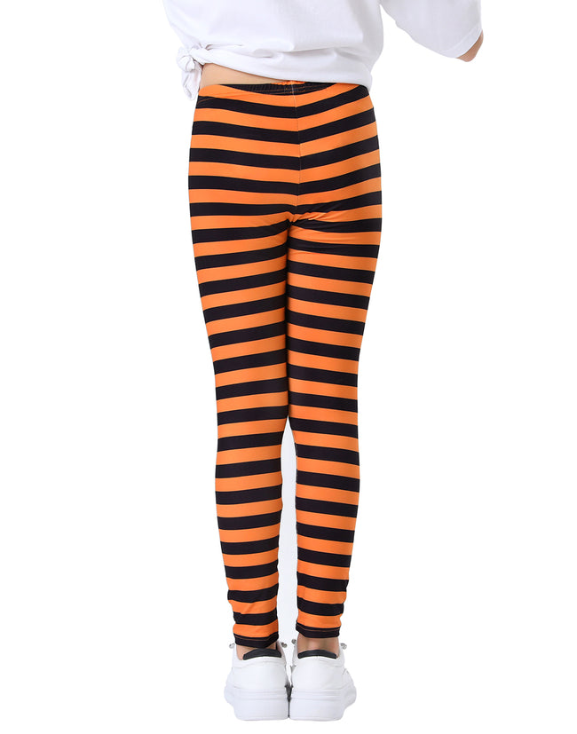 Girl's Orange & Black Stripe Leggings Soft – side view