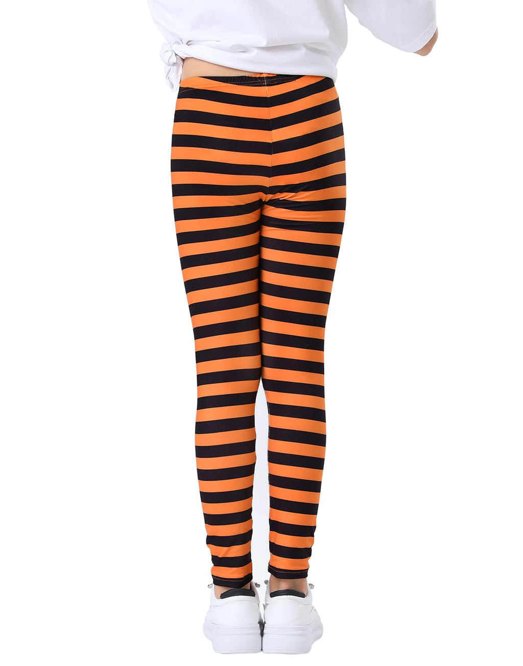 Girl's Orange and Black Stripes Ultra Soft Leggings