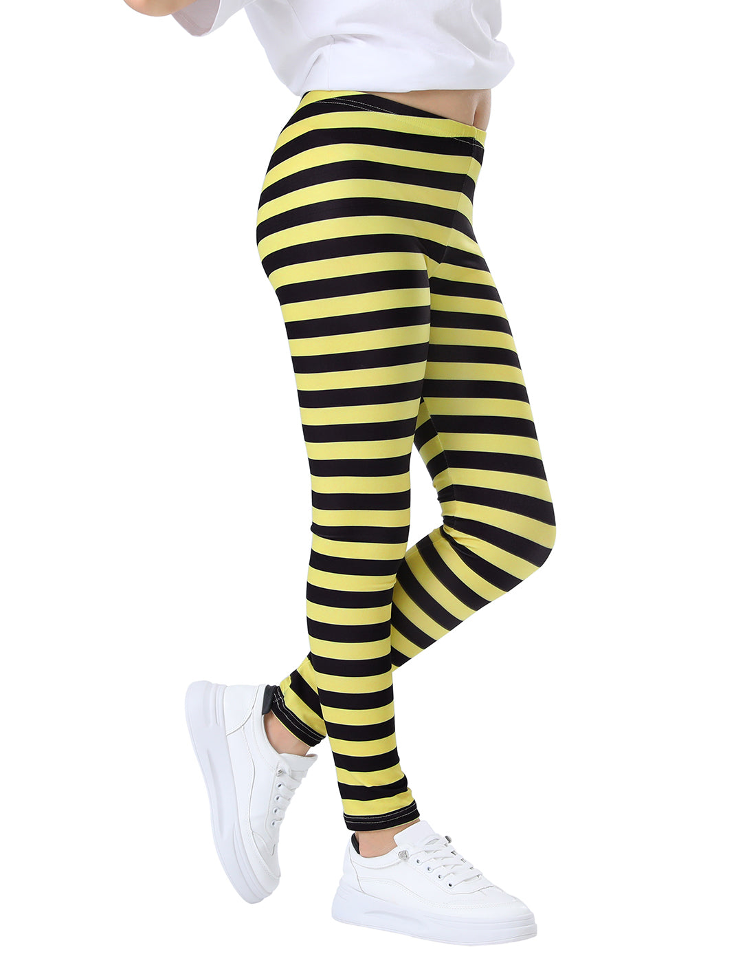 Girl's Yellow & Black Stripe Leggings Soft – back view