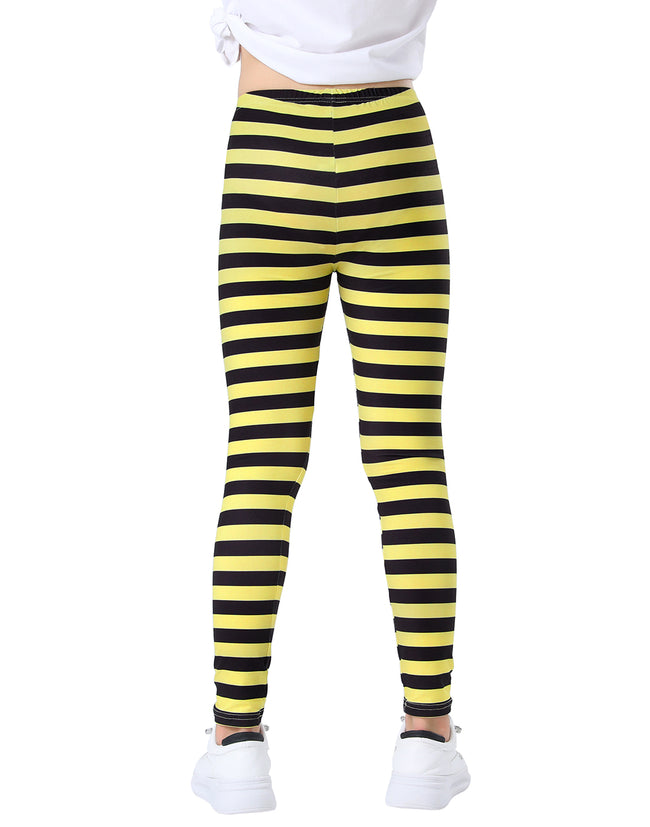 Girl's Yellow & Black Stripe Leggings Soft – side view