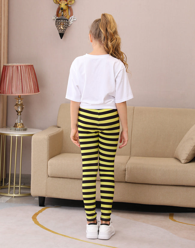 Girl's Yellow & Black Stripe Leggings Soft – product view 6