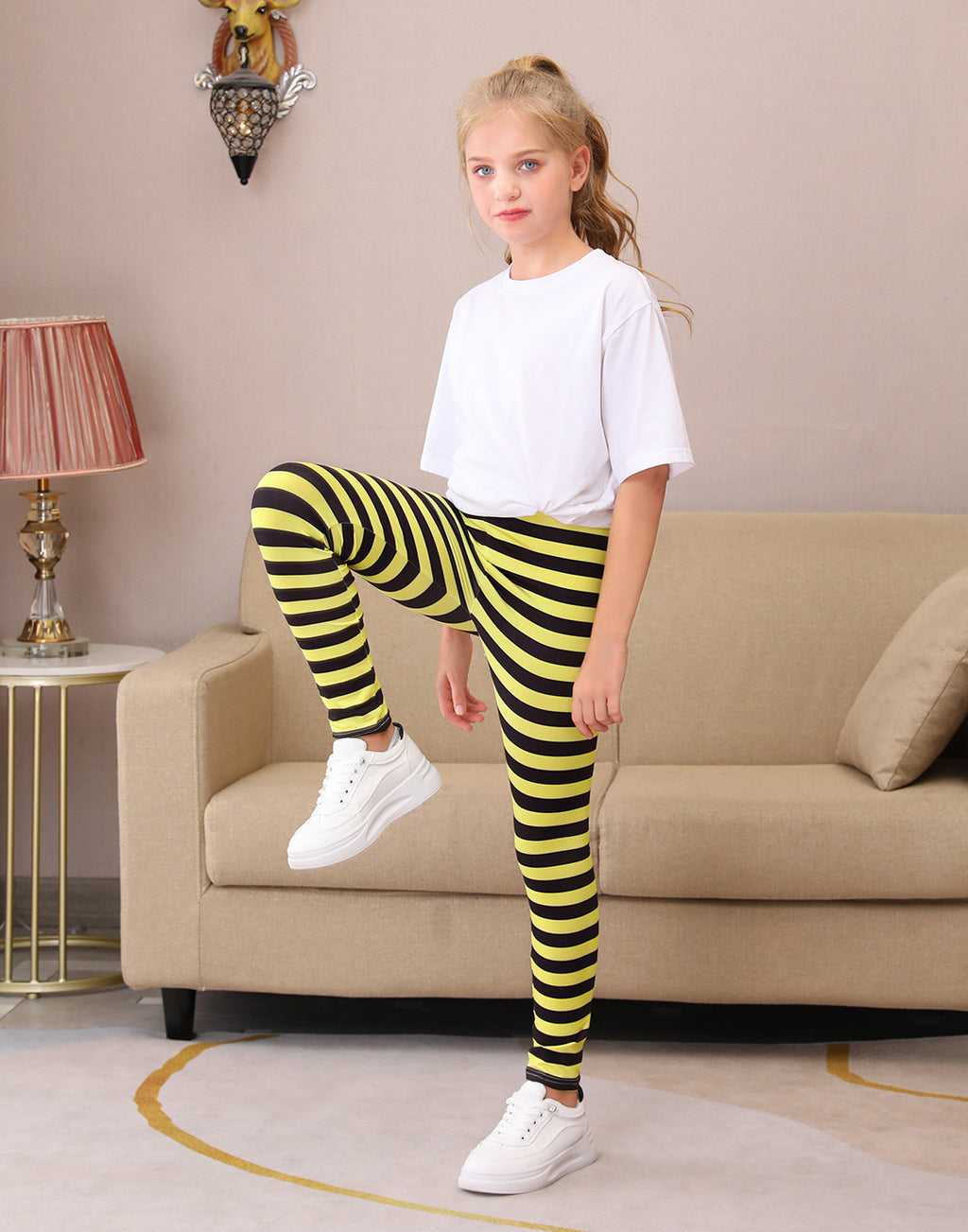 Girl's Yellow and Black Stripes Ultra Soft Leggings
