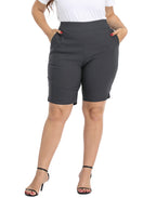 Plus Size Pull On Bermuda Shorts with Pockets and 10" Inseam