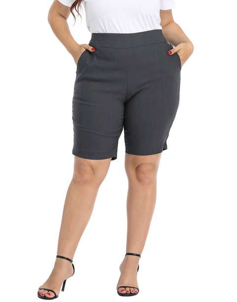 Plus Size Pull On Bermuda Shorts with Pockets and 10" Inseam