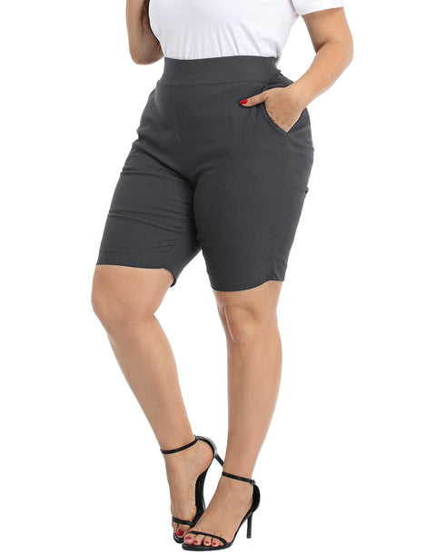 Plus Size Pull On Bermuda Shorts with Pockets and 10" Inseam