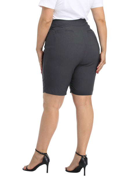 Plus Size Pull On Bermuda Shorts with Pockets and 10" Inseam
