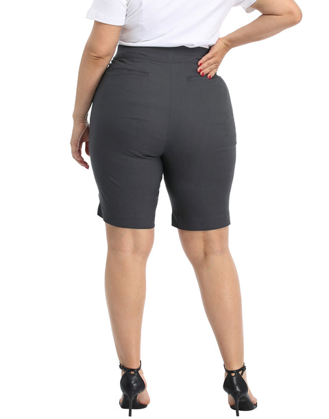 Plus Size Pull On Bermuda Shorts with Pockets and 10" Inseam
